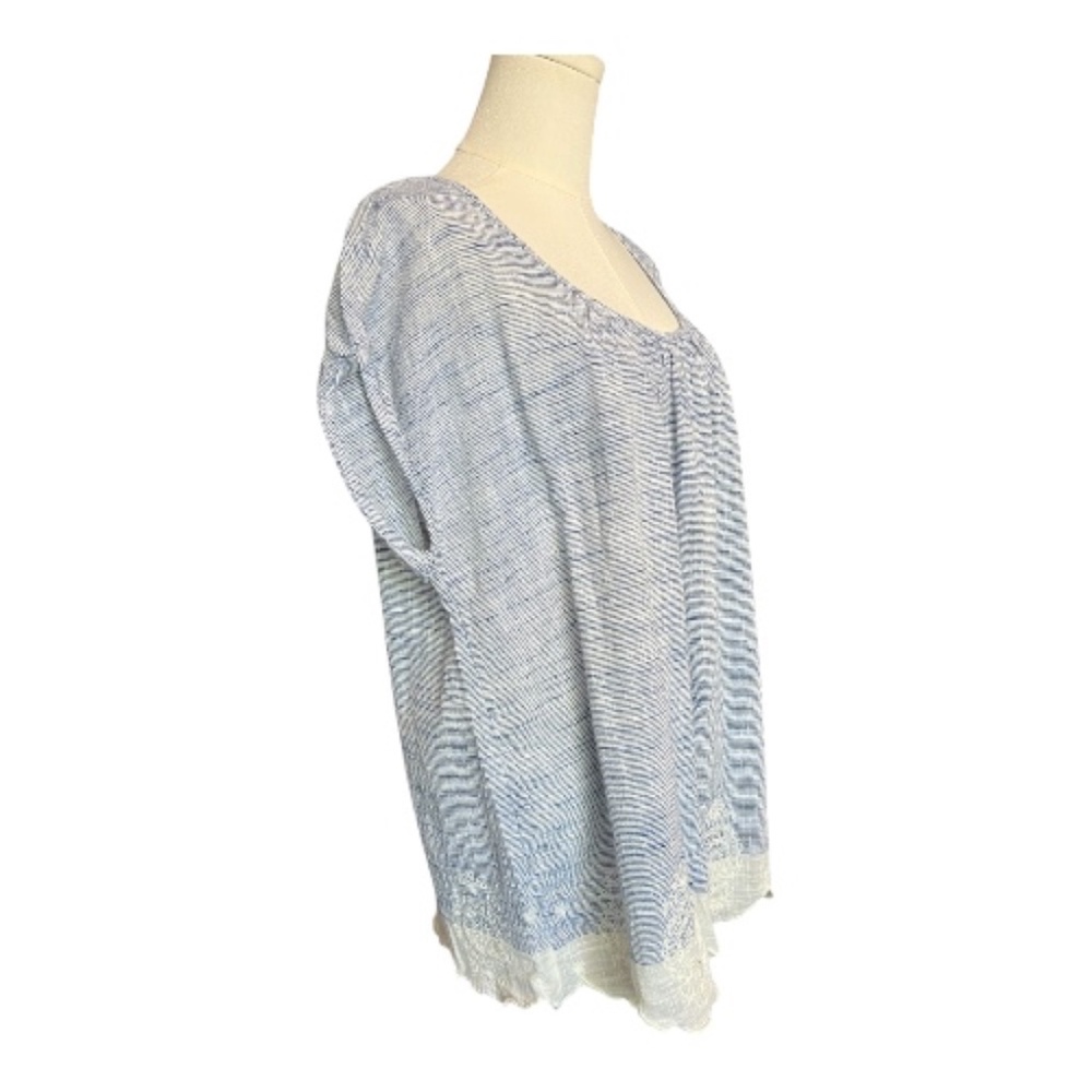 NWOT Sonoma blue & white embroidered hem short sleeve top – size XL - Picture 4 of 9